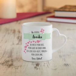 Tasse avec anse c�ur personnalis�e - Po�me d'amour