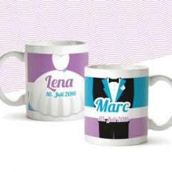 Couple de tasses personnalis�es pour le mariage - color�