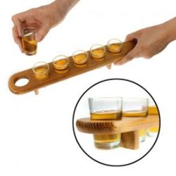 Verres � schnaps sur latte en bois � set de 6 