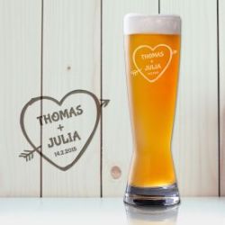 Verre � bi�re blanche avec gravure - Fl�che de Cupidon