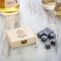 Pierres � whisky dans bo�te en bois avec gravure - meilleur papa