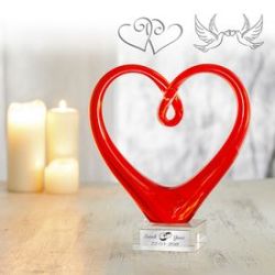 C�ur en verre avec gravure - Mariage