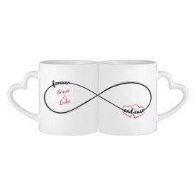 Personalisiertes Herz Henkeltasse Set - Unendlichkeitszeichen