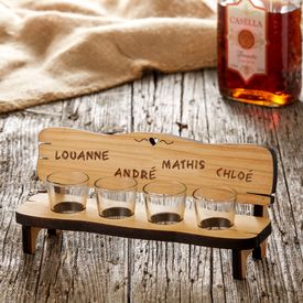 Banc  shots personnalis avec quatre verres - Noms