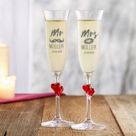 Fltes  champagne curs - Mr and Mrs avec gravure du nom