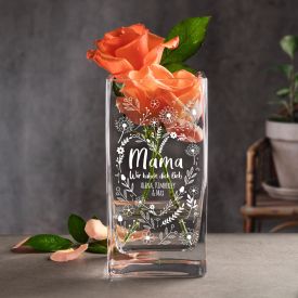 Vase mit Gravur - Blumenherz fr Mama