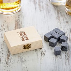 Whisky Steine in Holzkiste mit Gravur - XL Initialen