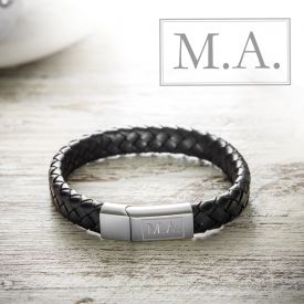 Bracelet en cuir tress  initiales graves 