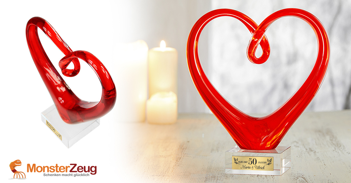 Cœur en verre avec gravure - Mariage